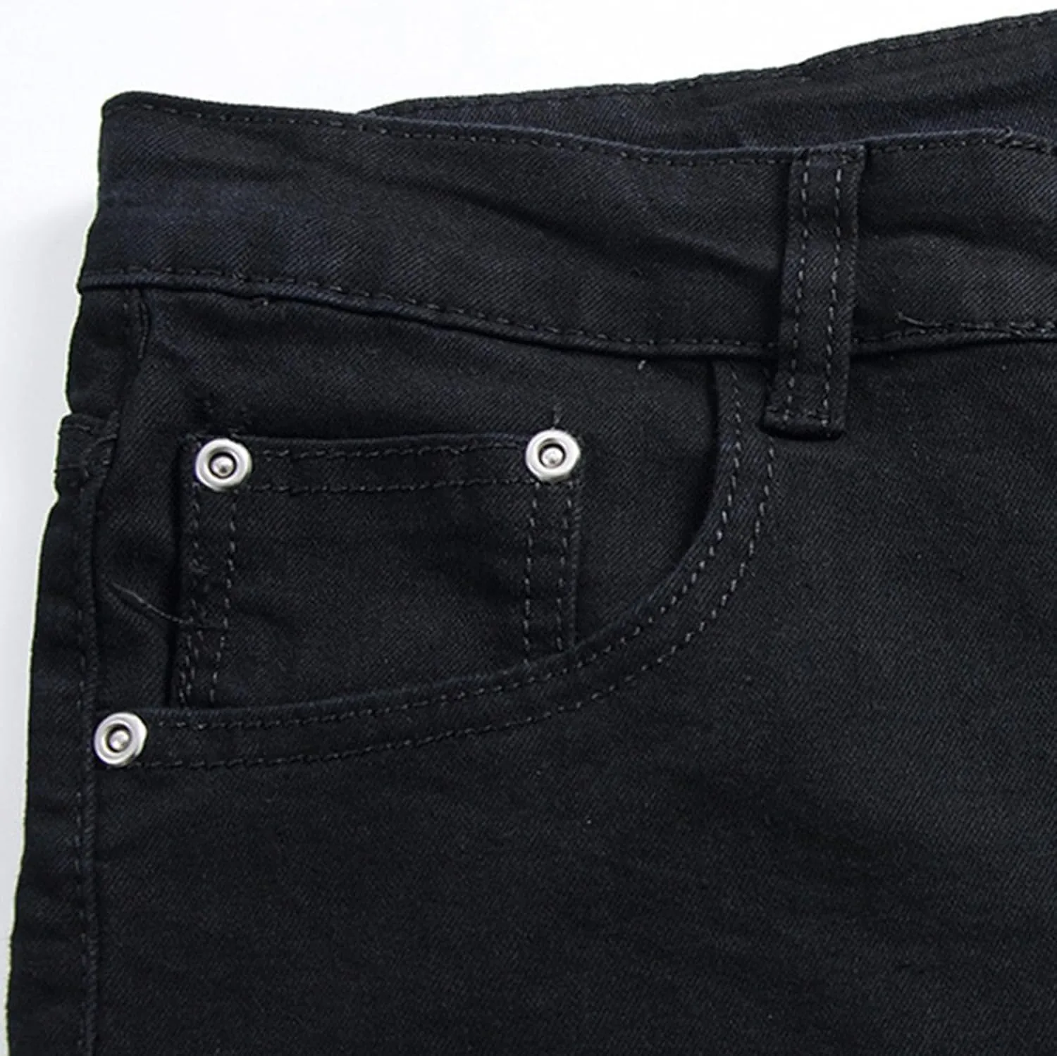 Men Stretch Ripped Button Pencil Jeans Distressed Zipper Denim Pants with Holes Y2K Mid Waist Retro Skinny Trousers