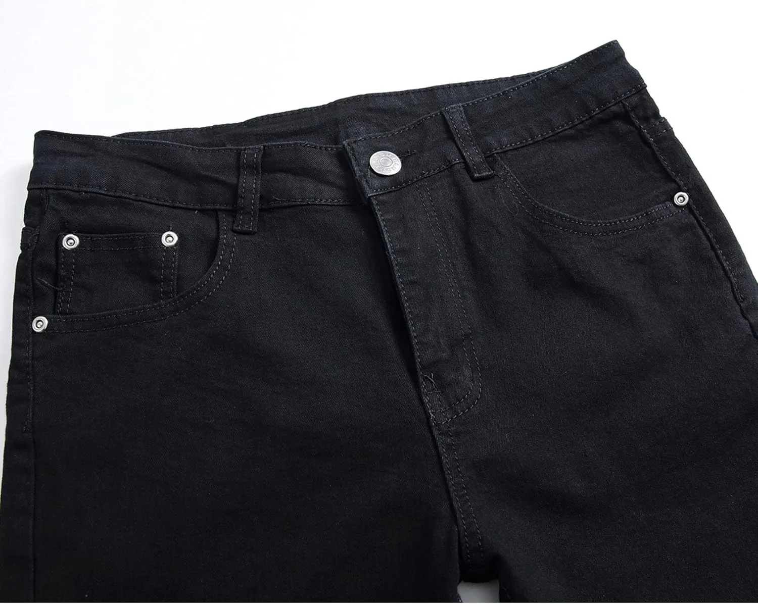 Men Stretch Ripped Button Pencil Jeans Distressed Zipper Denim Pants with Holes Y2K Mid Waist Retro Skinny Trousers