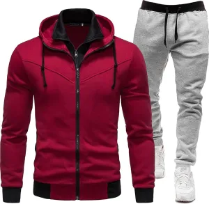 Men Track Suits 2 Piece Set Two Casual Solid Color Hooded Cardigan Sweatshirt Men's New Set Men's Sportswear Men's