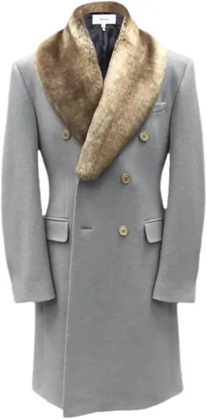 Men Trendy Trench Coat Faux Fur Collar Double Breasted Casual Thermal Business Work Office Fashion Overcoat Plus Size