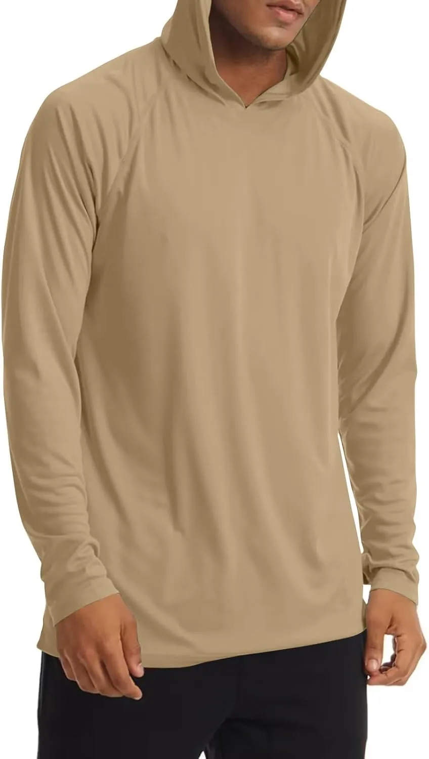 Men UPF 50  Sun Protection Hoodie Shirt Long Sleeve UV SPF Quick Dry Hood T-Shirt Rash Guard Athletic Fishing Outdoor