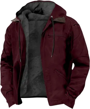 Men Winter Jacket Hoodies Fleece Lined Thick Warm Sweatshirt Outwear Zipper Casual Sherpa Coat with Pocket Plus Size