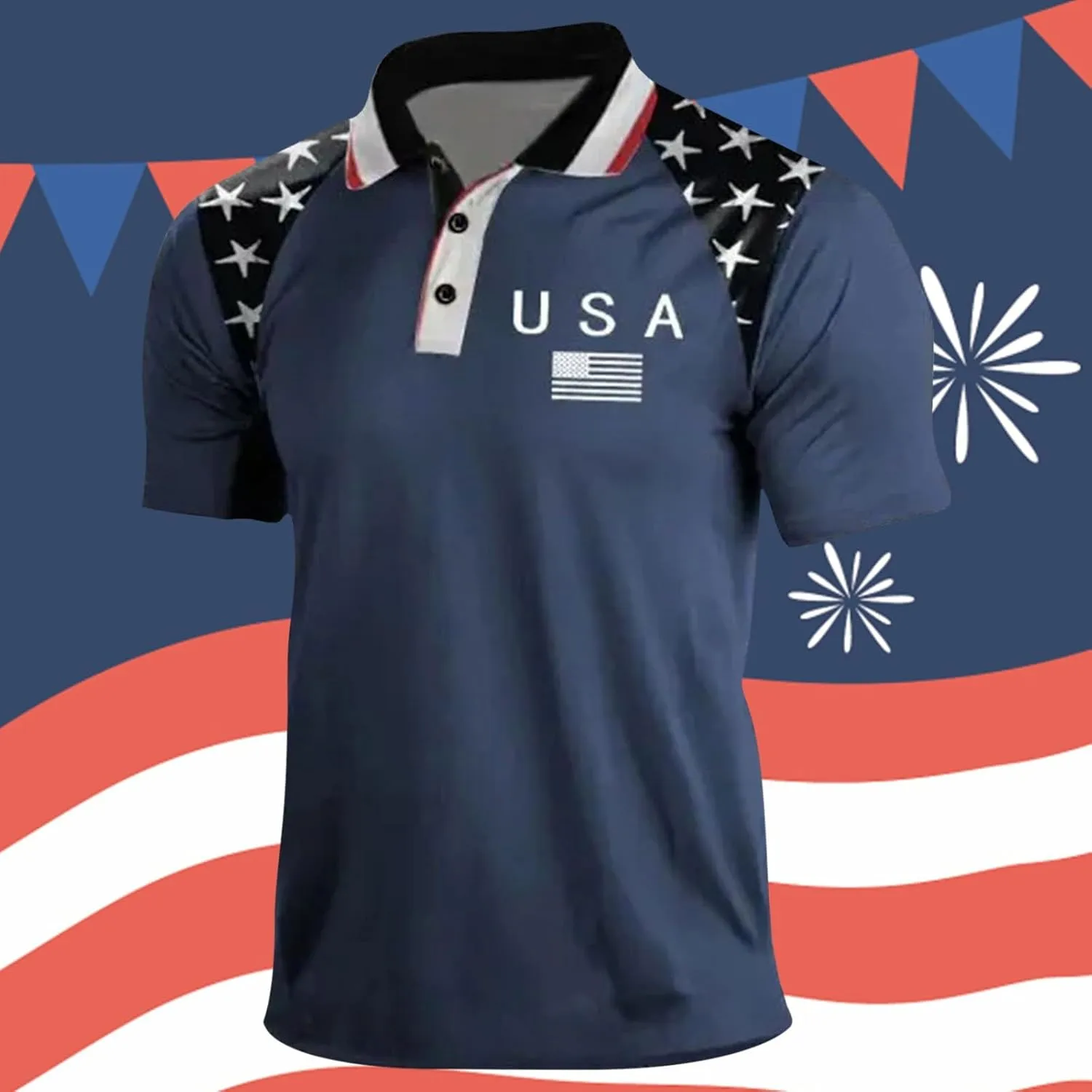 Men's 4th of July 1776 Polo Shirt Patriotic Golf Shirts for Men American Flag Print Short Sleeve T-Shirts