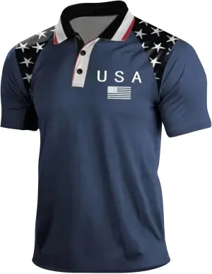 Men's 4th of July 1776 Polo Shirt Patriotic Golf Shirts for Men American Flag Print Short Sleeve T-Shirts