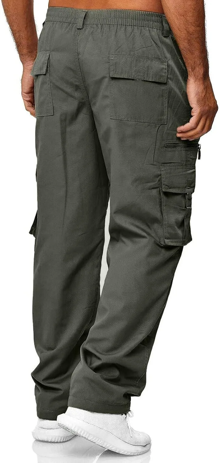 Men's Camo Cargo Pants and Warm Men's Solid Color Work Clothes Pockets and Sanitary Loose Straight Sweatpants for