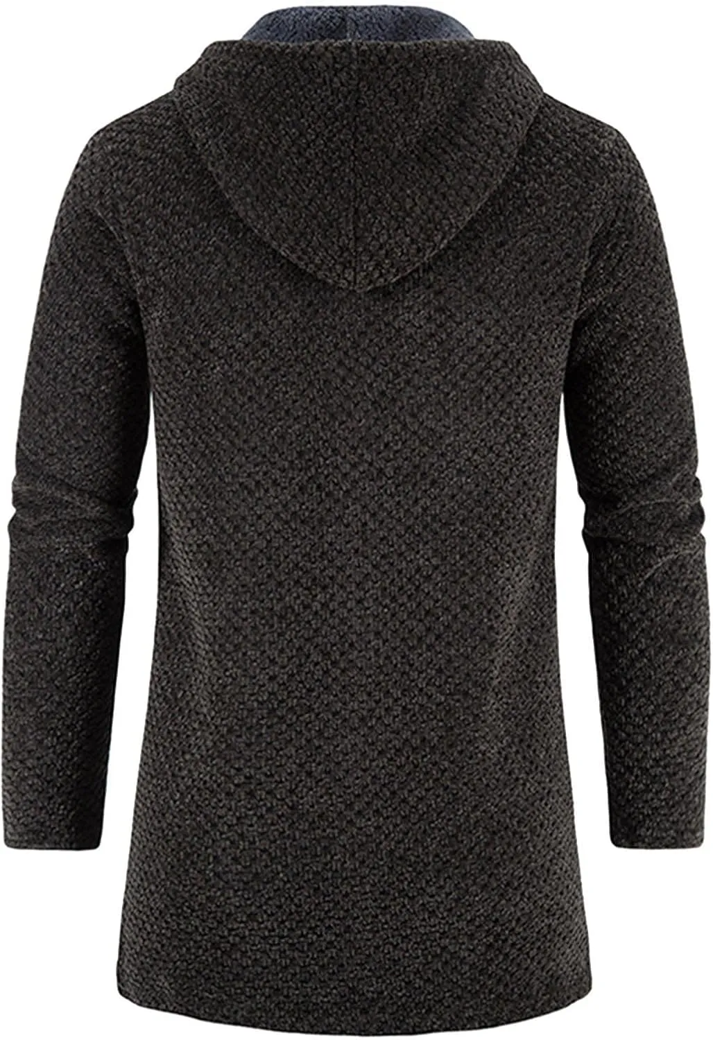 Mens Cardigan Hoodie Sweaters Full Zip Fleece Lined Thermal Knitted Sweater Long Sleeve Drawstring Hooded Sweatshirts