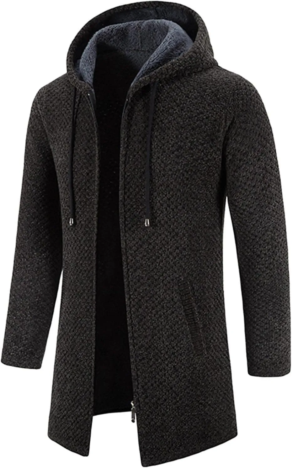 Mens Cardigan Hoodie Sweaters Full Zip Fleece Lined Thermal Knitted Sweater Long Sleeve Drawstring Hooded Sweatshirts