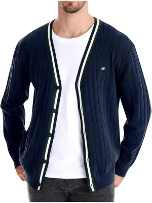 Mens Cardigan Sweaters Button Down Warm V Neck Lightweight Contrast Long Sleeve Sweater Knit Pullover Overcoat
