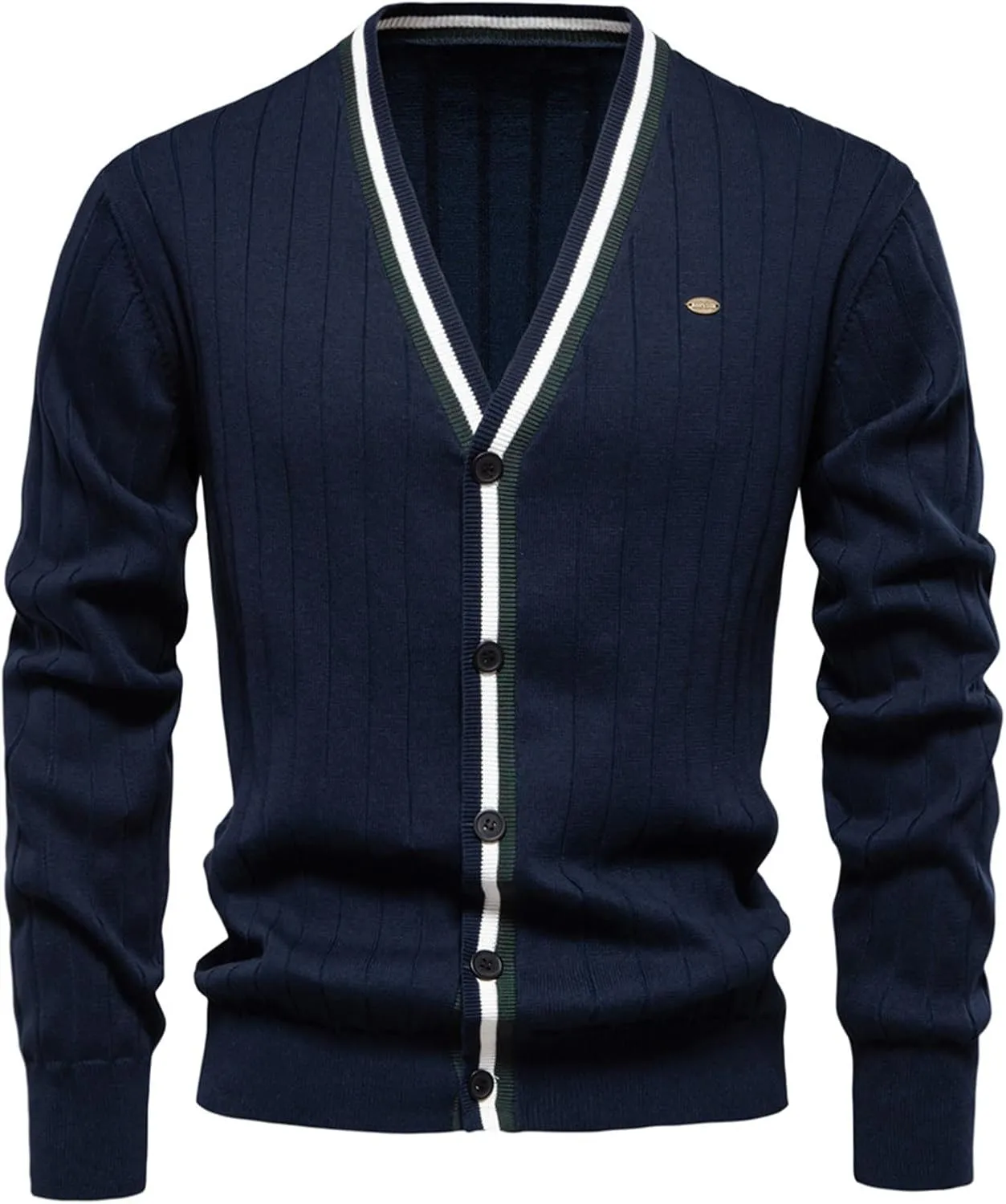 Mens Cardigan Sweaters Button Down Warm V Neck Lightweight Contrast Long Sleeve Sweater Knit Pullover Overcoat