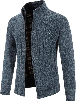 Mens Cardigan Sweaters Long Sleeve Mock Neck Cardigans Button Down Cable Knit Sweaters Casual Chunky Cardigan with Pockets
