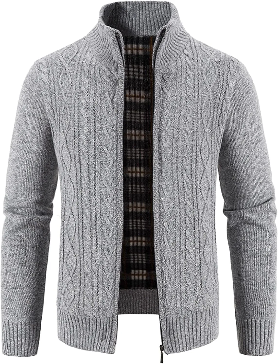 Mens Cardigan Sweaters Long Sleeve Mock Neck Cardigans Button Down Cable Knit Sweaters Casual Chunky Cardigan with Pockets