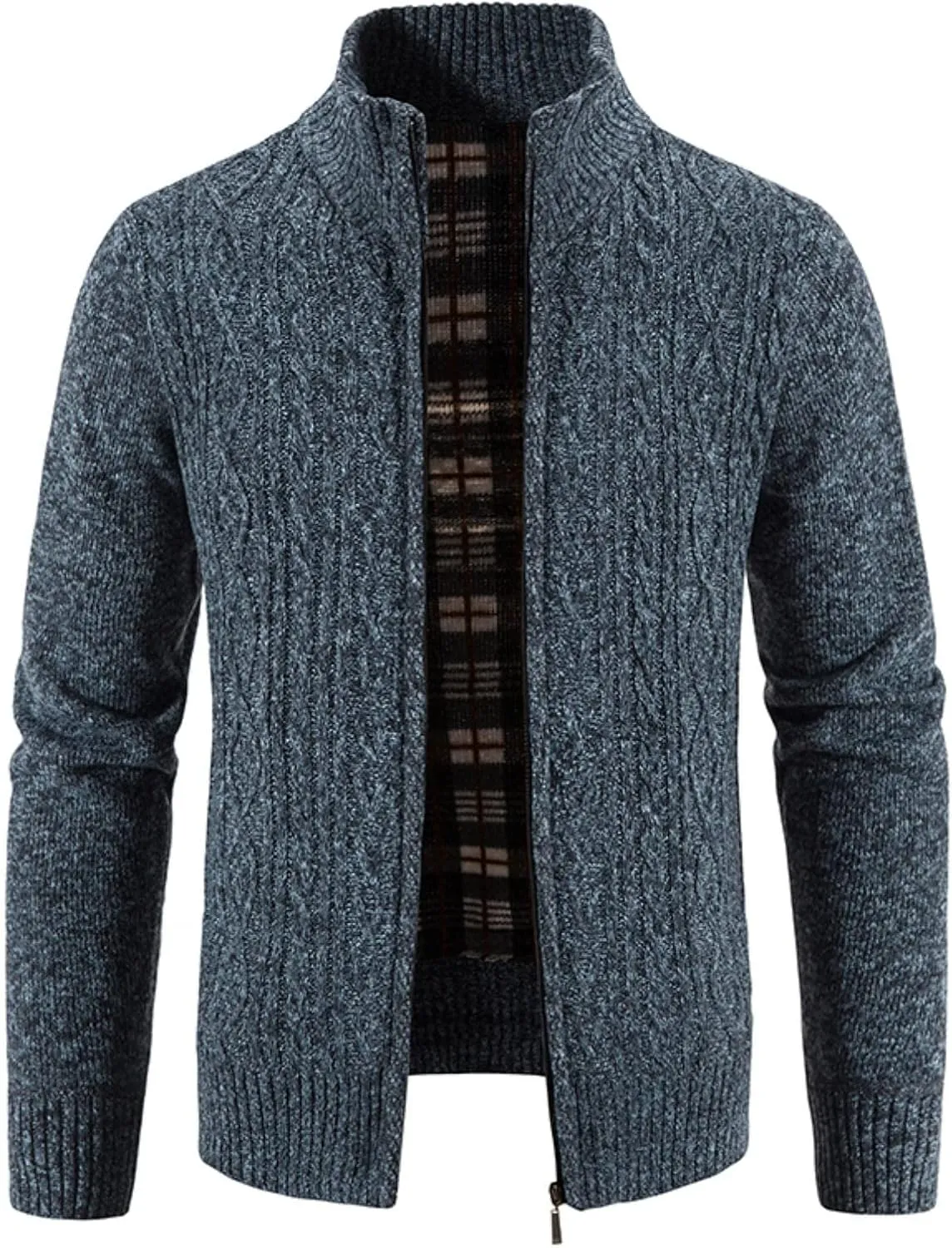 Mens Cardigan Sweaters Long Sleeve Mock Neck Cardigans Button Down Cable Knit Sweaters Casual Chunky Cardigan with Pockets