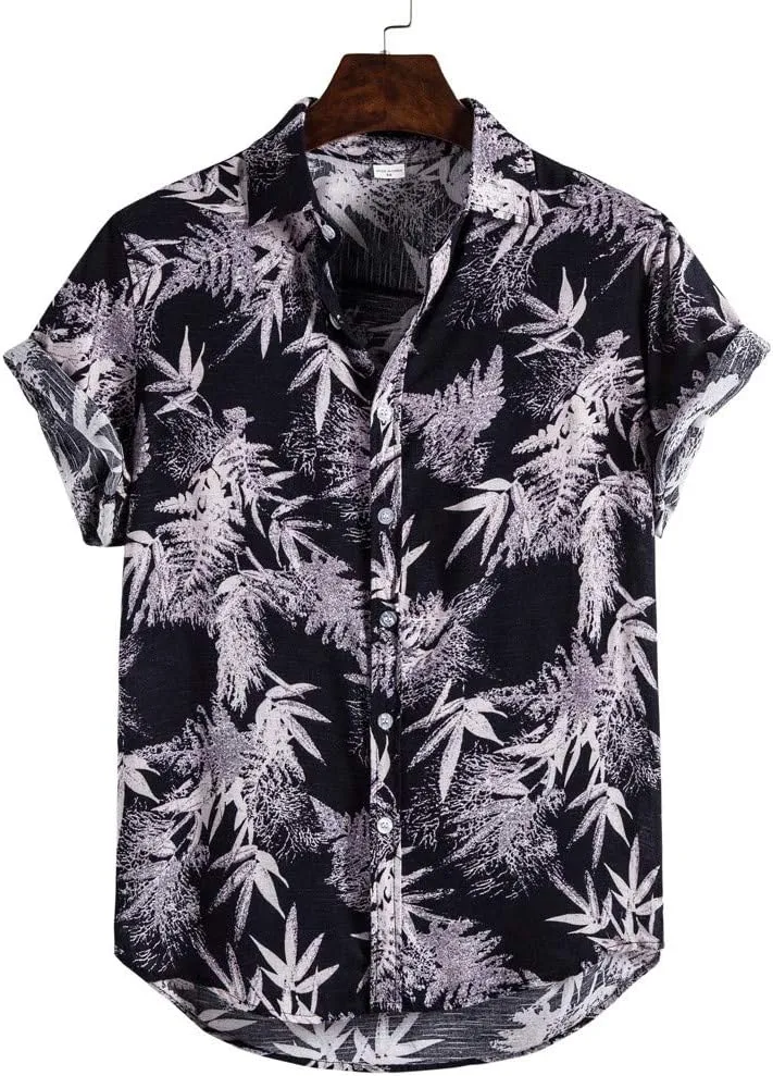 Men's Casual Color Striped Button Down Shirt Lightweight Short Sleeve Henley Dress Shirt Regular Fit Summer Beach Top