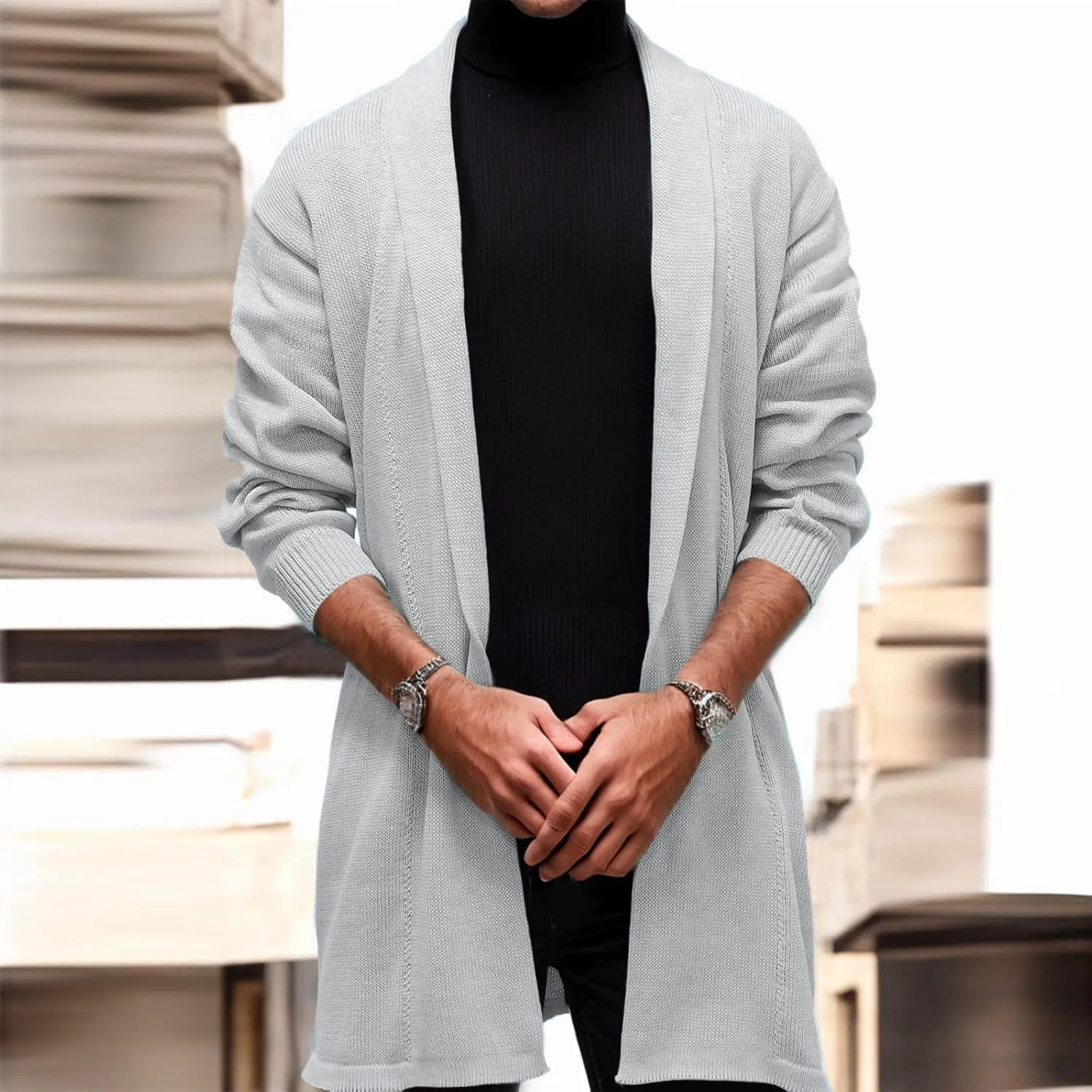 Men's Casual Long Sleeve Cardigan Sweater Shawl Collar Button Down Knit Outerwear Coat