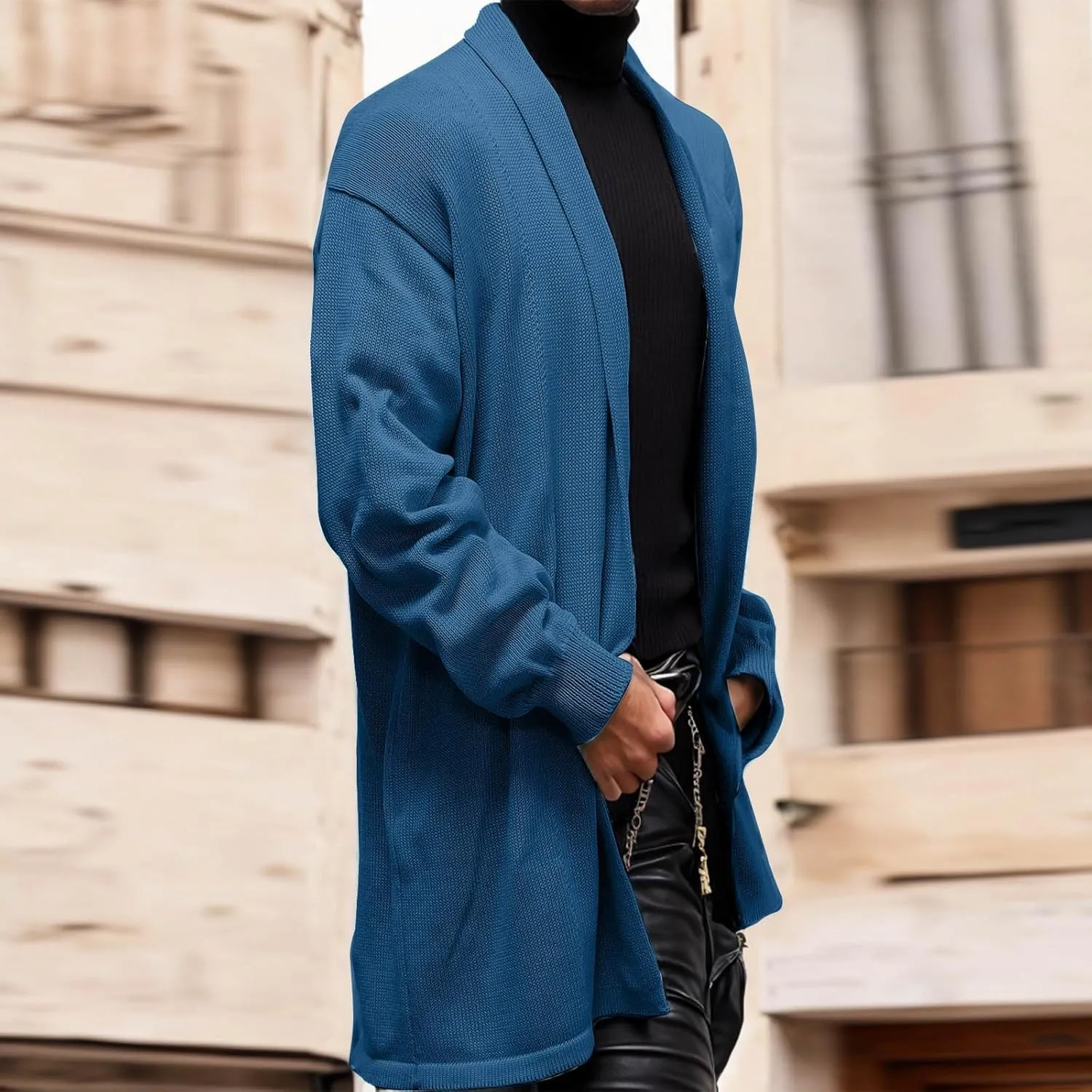 Men's Casual Long Sleeve Cardigan Sweater Shawl Collar Button Down Knit Outerwear Coat