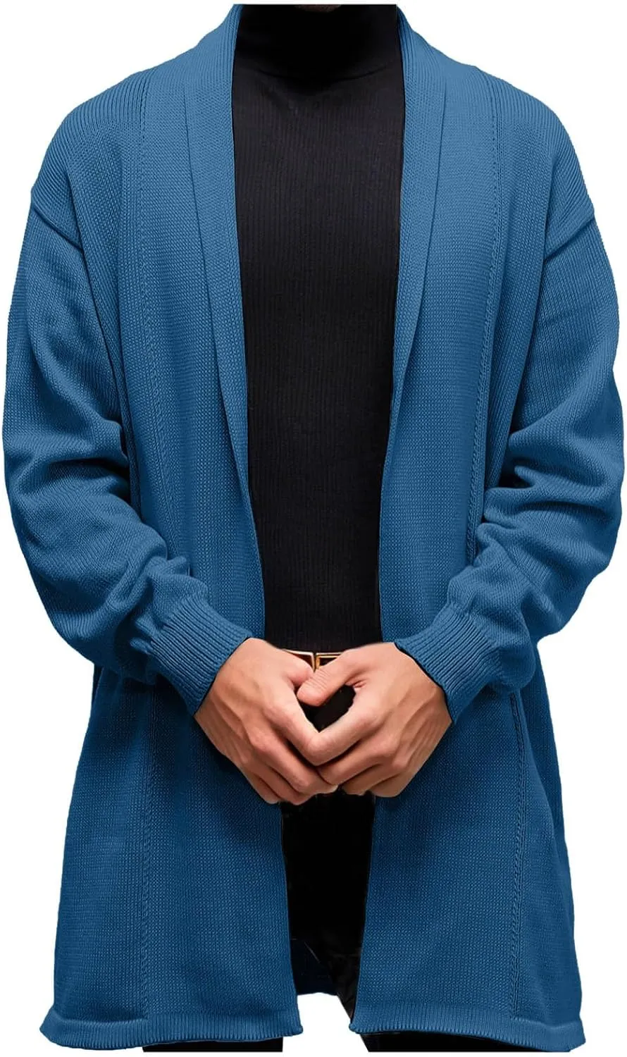 Men's Casual Long Sleeve Cardigan Sweater Shawl Collar Button Down Knit Outerwear Coat