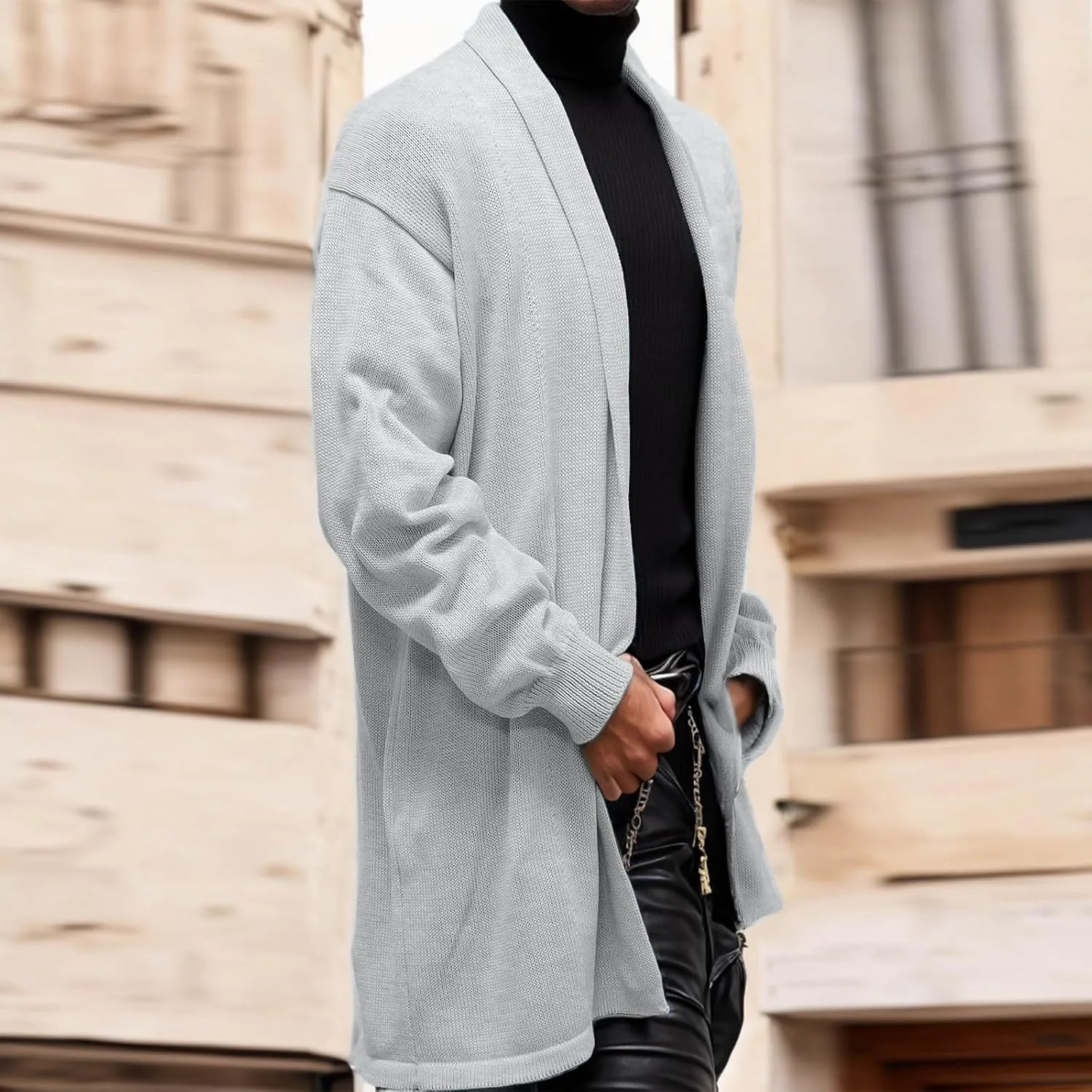 Men's Casual Long Sleeve Cardigan Sweater Shawl Collar Button Down Knit Outerwear Coat