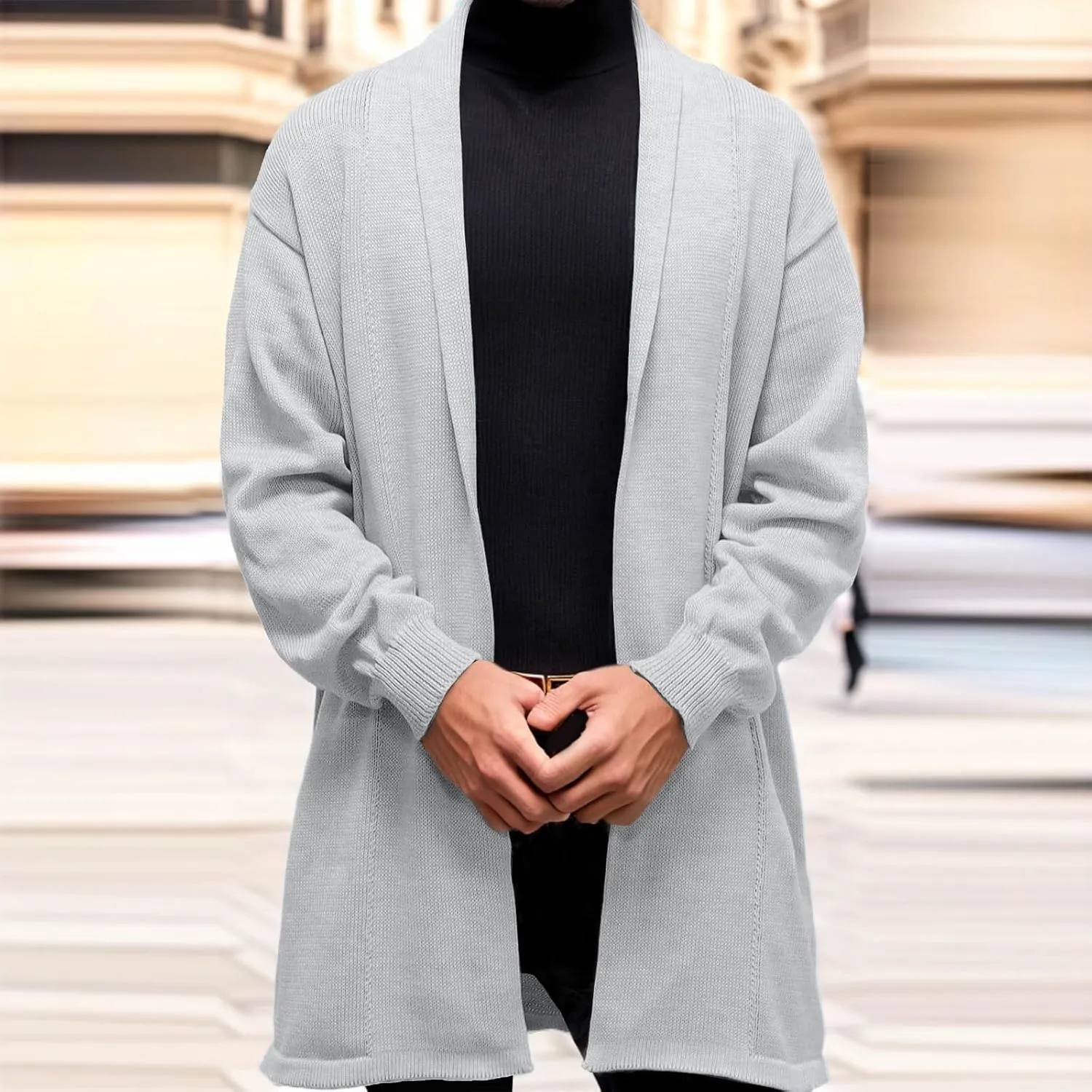 Men's Casual Long Sleeve Cardigan Sweater Shawl Collar Button Down Knit Outerwear Coat
