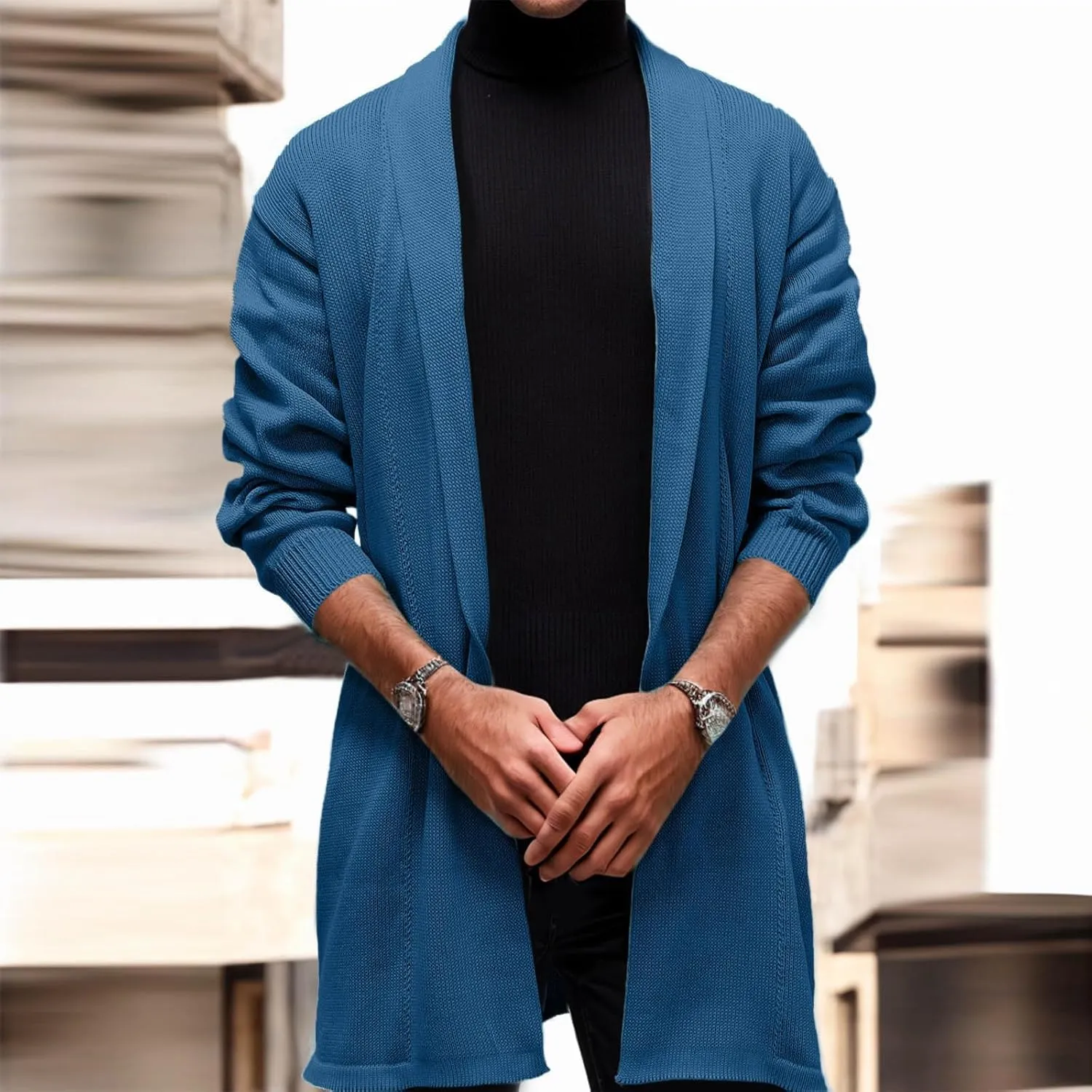 Men's Casual Long Sleeve Cardigan Sweater Shawl Collar Button Down Knit Outerwear Coat