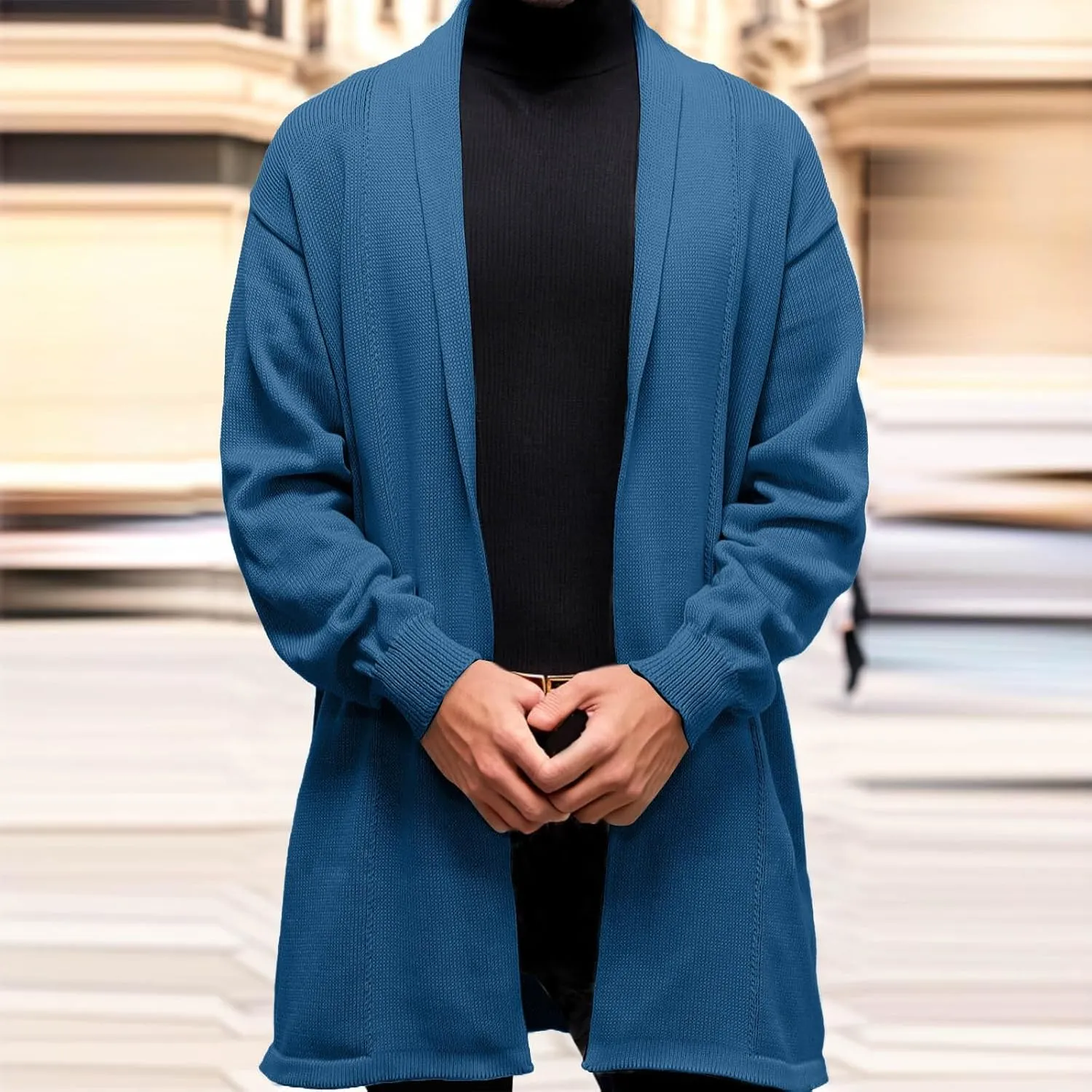 Men's Casual Long Sleeve Cardigan Sweater Shawl Collar Button Down Knit Outerwear Coat