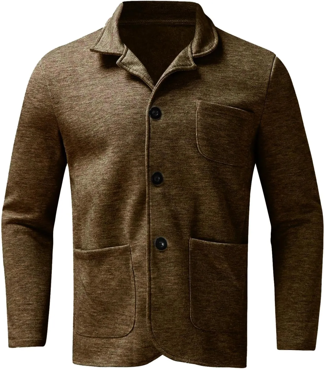 Mens Casual Open Front Cardigan Sweaters Lapel Collar Button Closure Solid Color Long Sleeve Cotton Knit Blazer Jackets