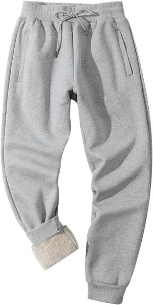 Men's Cinch Bottom Sweatpants for Sherpa Fleece Lined Loose Fit Drawstring Joggers Track Pants with Pockets Warm Winter Gym