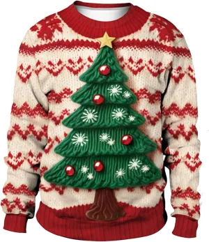 Men's Funny Christmas Sweatshirt Fall Winter Round Neck Party Jumper Loose Knit Base Shirt Casual Warm Sweater