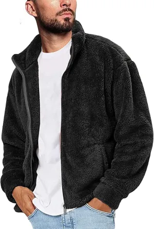 Mens Fuzzy Sherpa Pullover Hoodie Sweatshirts Long Sleeve Fluffy Fleece Zip up Cardigan Coats Winter Sweatshirt