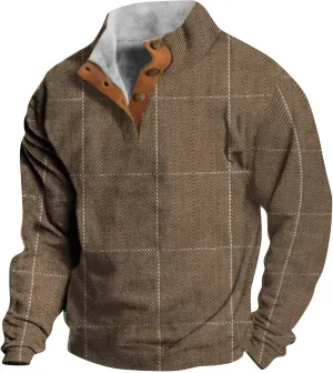 Mens Henley Sweatshirts Elbow Patches Thermal Button Loose Fit Pullover Fall Long Sleeve Casual Print Sweaters