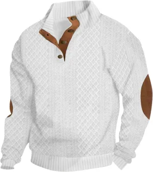 Mens Henley Sweatshirts Elbow Patches Thermal Button Loose Fit Pullover Fall Long Sleeve Casual Print Sweaters