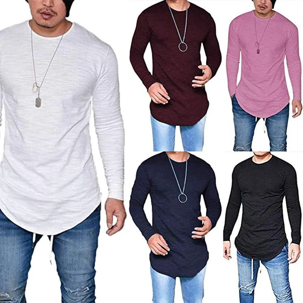 Mens Hipster Hip Hop Longline Crewneck T-Shirt