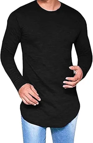 Mens Hipster Hip Hop Longline Crewneck T-Shirt