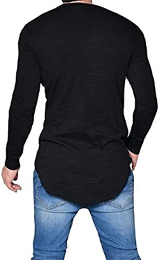Mens Hipster Hip Hop Longline Crewneck T-Shirt