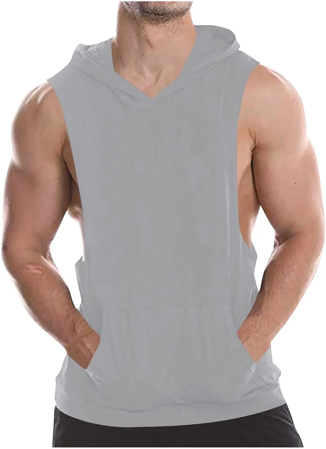 Men's Hooded Workout Tank Tops Cotton Quick Dry Lightweight Sleeveless Cut Out T Shirts Gym Bodybuilding Muscle Tees