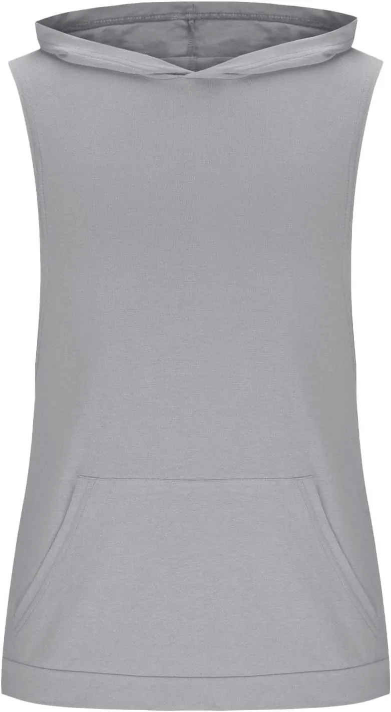 Men's Hooded Workout Tank Tops Cotton Quick Dry Lightweight Sleeveless Cut Out T Shirts Gym Bodybuilding Muscle Tees