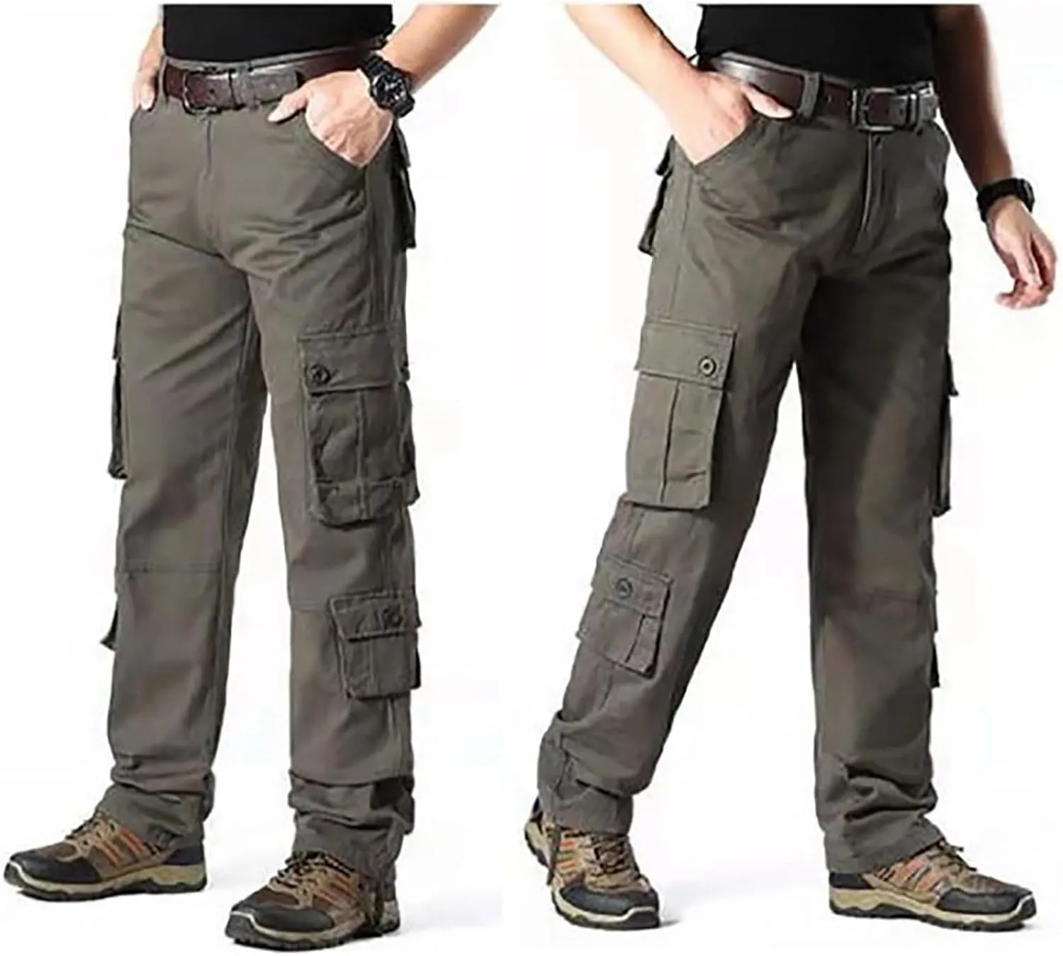 Men's Joggers Sweatpants Pants Men's Elastic Multi Pocket Pants Outdoor Straight Tube Active Running Jogger Pants