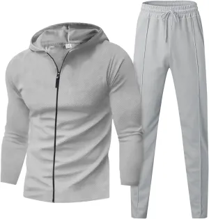 Men's Jogging Tracksuit Set 2024 Zipper Hooded Cardigan Solid Color Long Men's 2 Piece Tracksuit Polo Athletic
