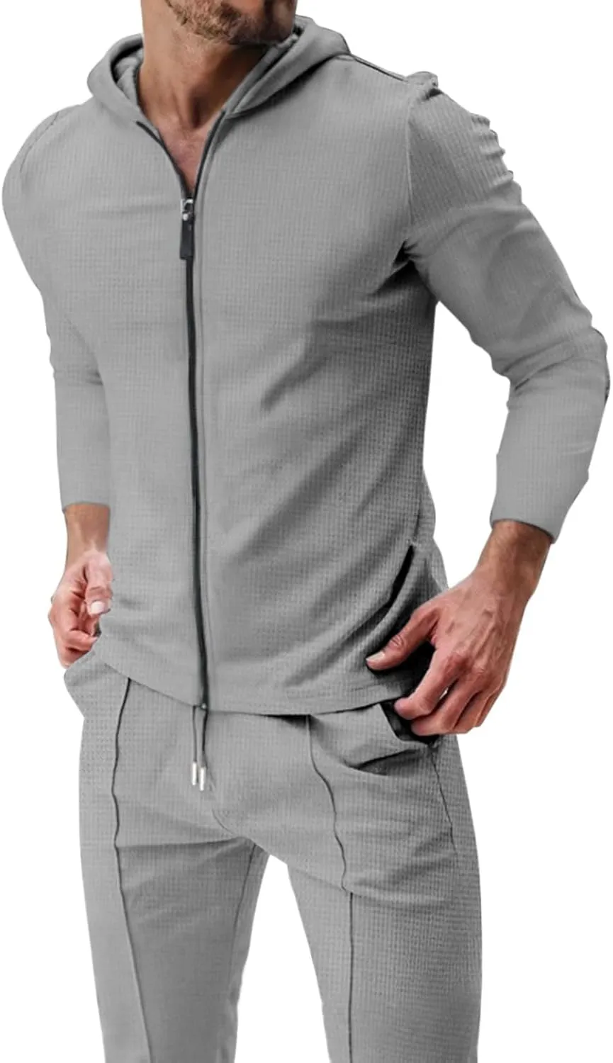Men's Jogging Tracksuit Set 2024 Zipper Hooded Cardigan Solid Color Long Men's 2 Piece Tracksuit Polo Athletic