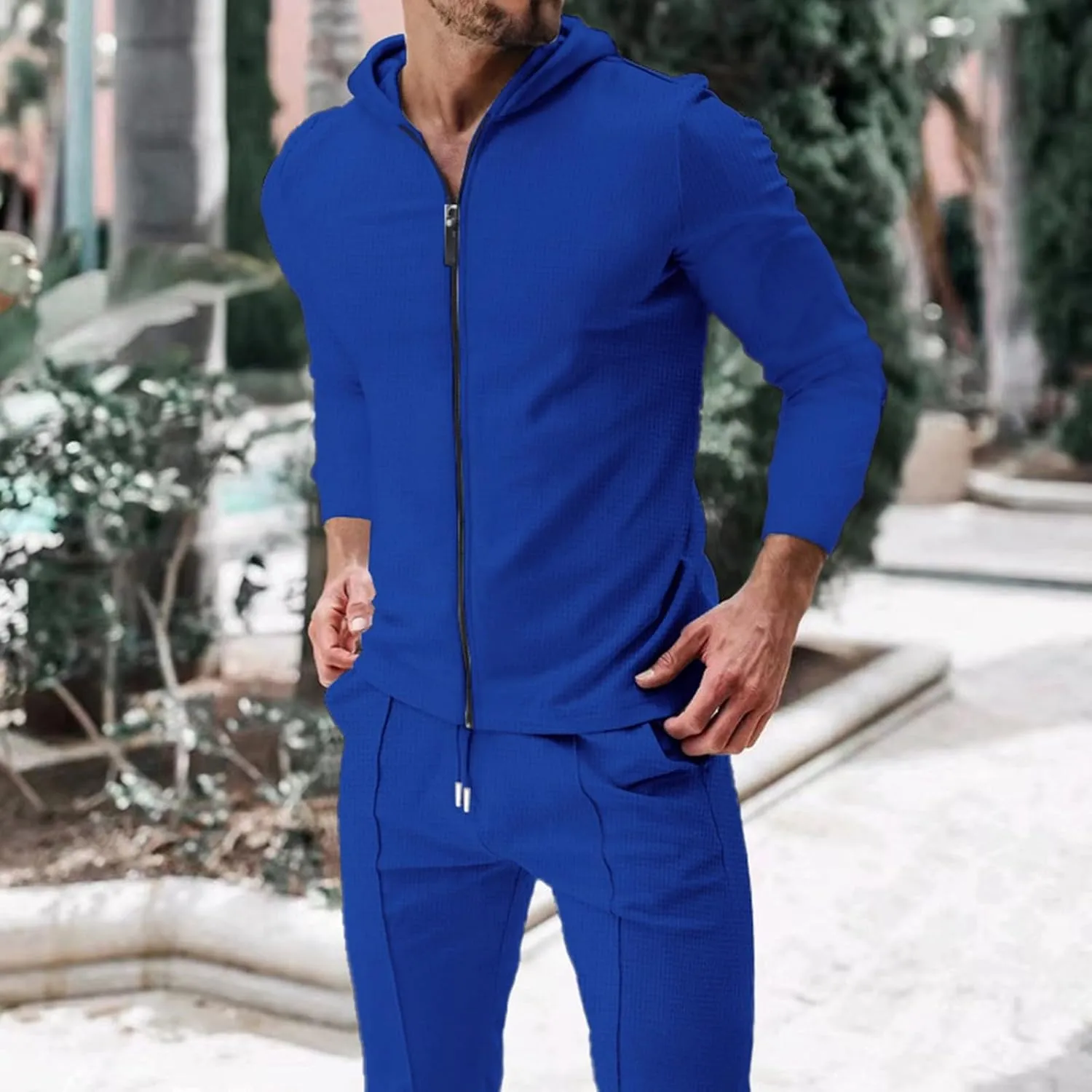 Men's Jogging Tracksuit Set 2024 Zipper Hooded Cardigan Solid Color Long Men's 2 Piece Tracksuit Polo Athletic