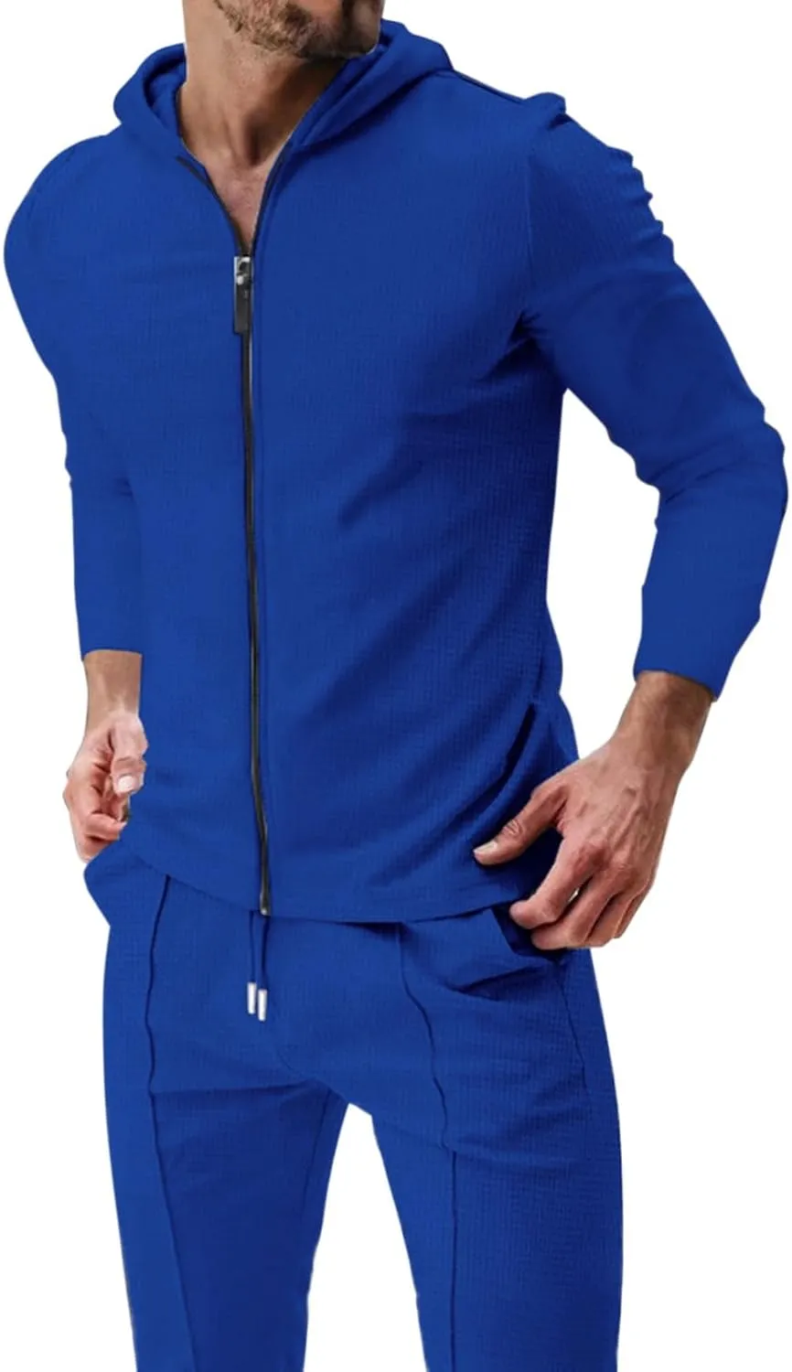 Men's Jogging Tracksuit Set 2024 Zipper Hooded Cardigan Solid Color Long Men's 2 Piece Tracksuit Polo Athletic