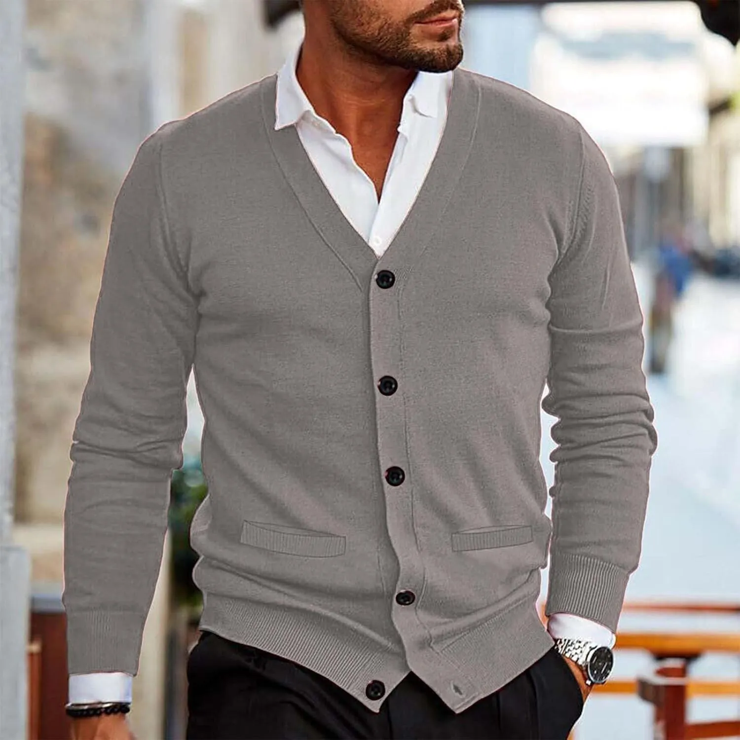 Men's Lightweight Open Front Jacket Coats Wool Blend V Neck Button Down Cardigan 2024 Fall Trendy Outfits Sweaters