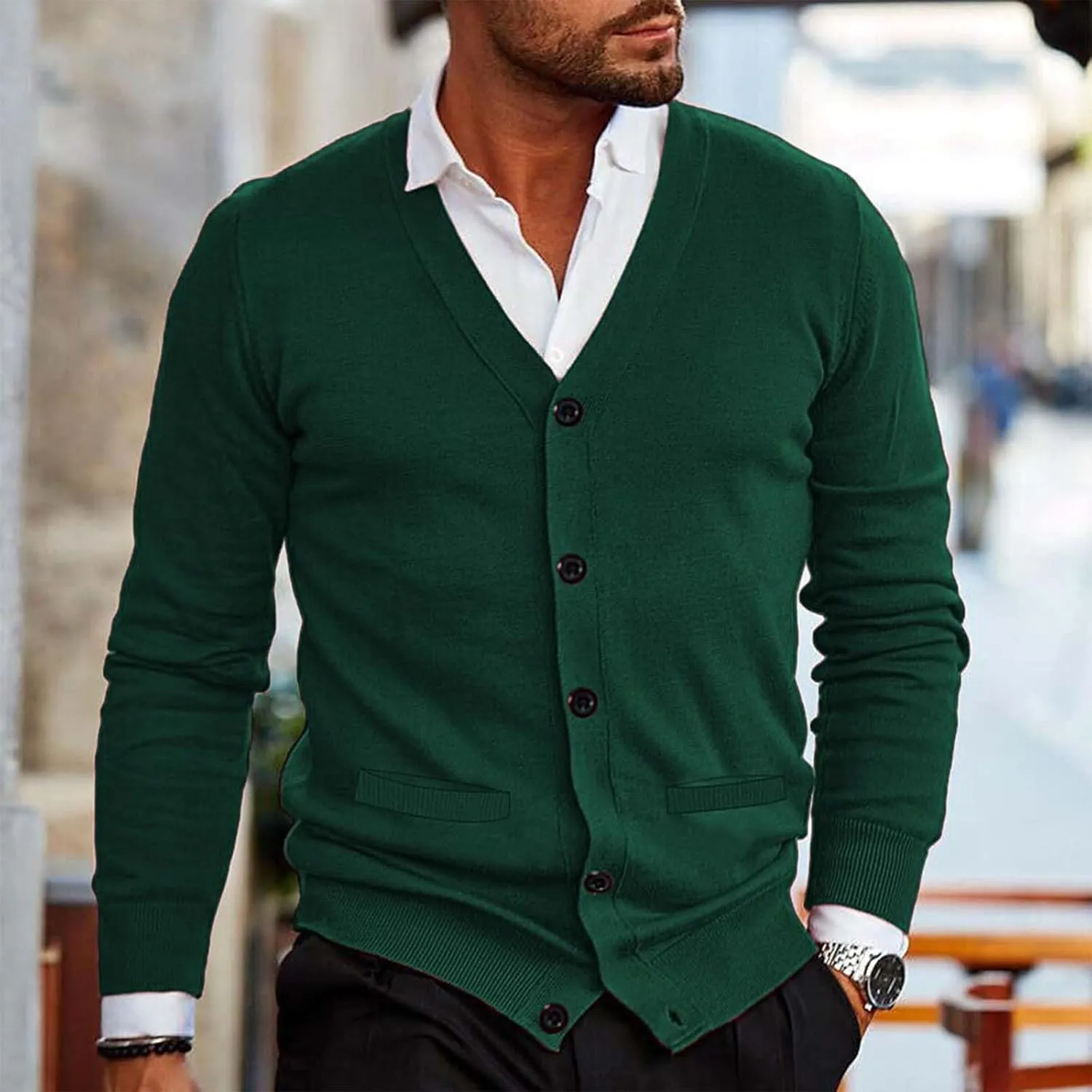 Men's Lightweight Open Front Jacket Coats Wool Blend V Neck Button Down Cardigan 2024 Fall Trendy Outfits Sweaters