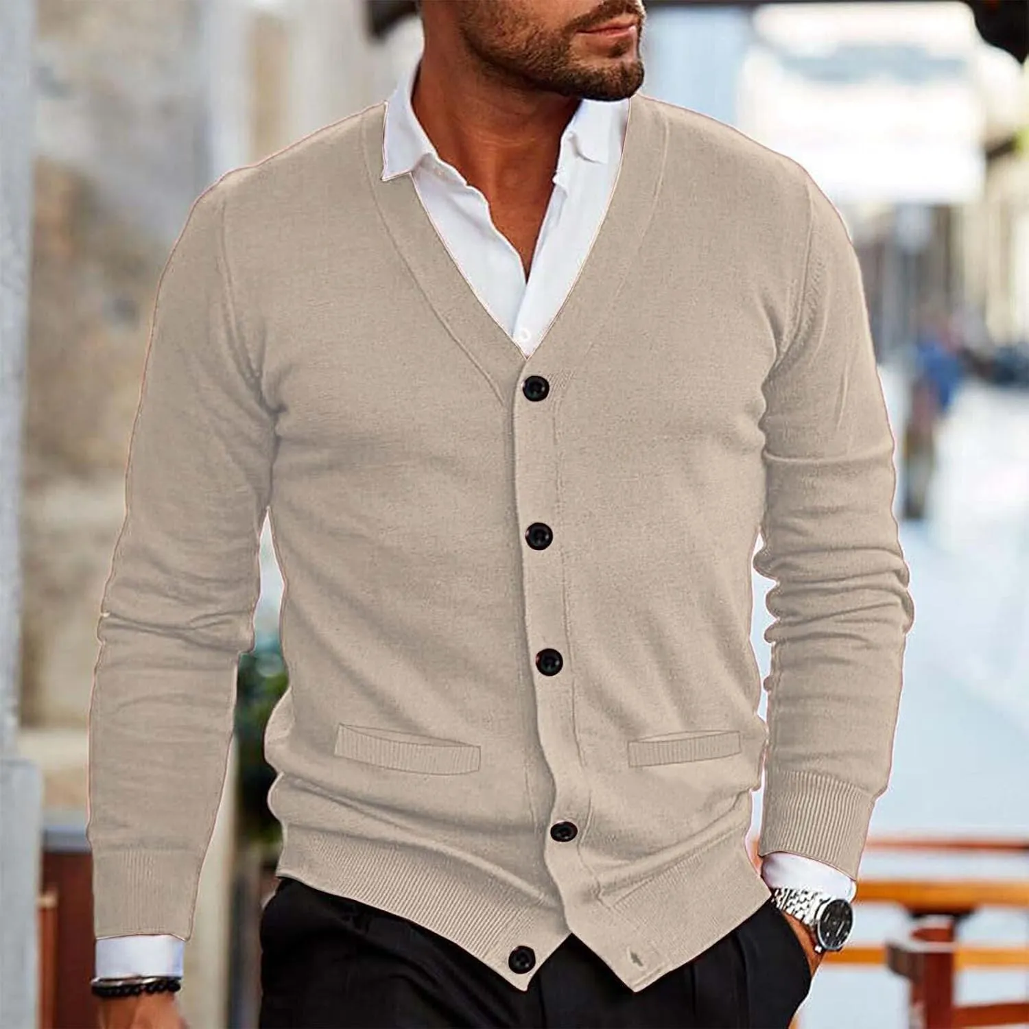 Men's Lightweight Open Front Jacket Coats Wool Blend V Neck Button Down Cardigan 2024 Fall Trendy Outfits Sweaters