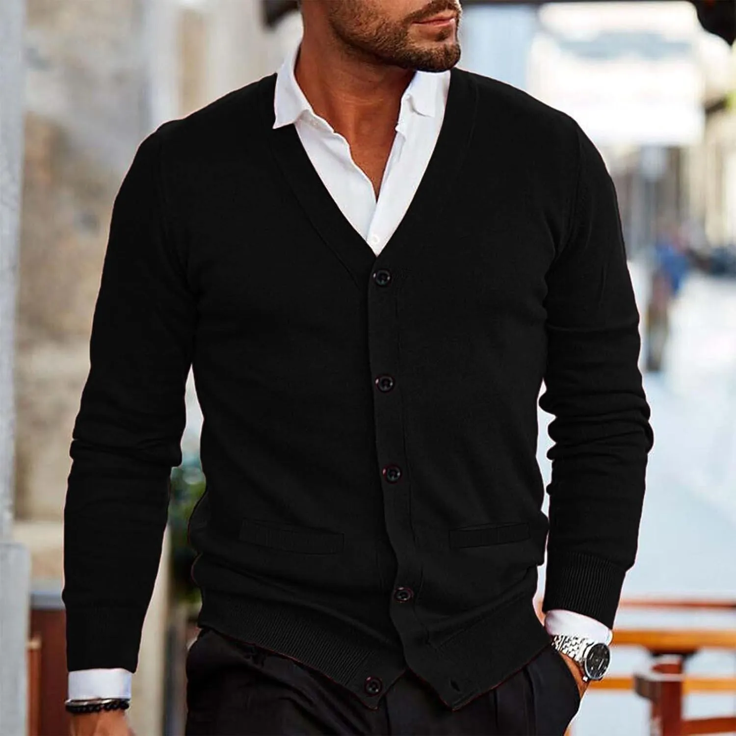 Men's Lightweight Open Front Jacket Coats Wool Blend V Neck Button Down Cardigan 2024 Fall Trendy Outfits Sweaters