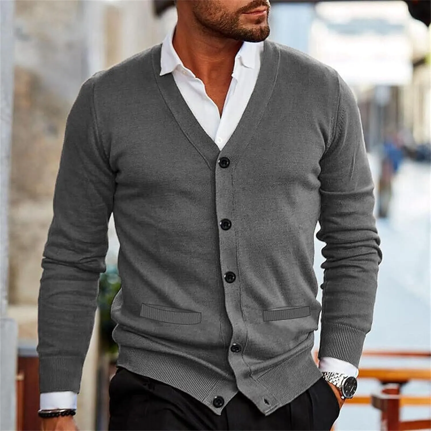 Men's Lightweight Open Front Jacket Coats Wool Blend V Neck Button Down Cardigan 2024 Fall Trendy Outfits Sweaters
