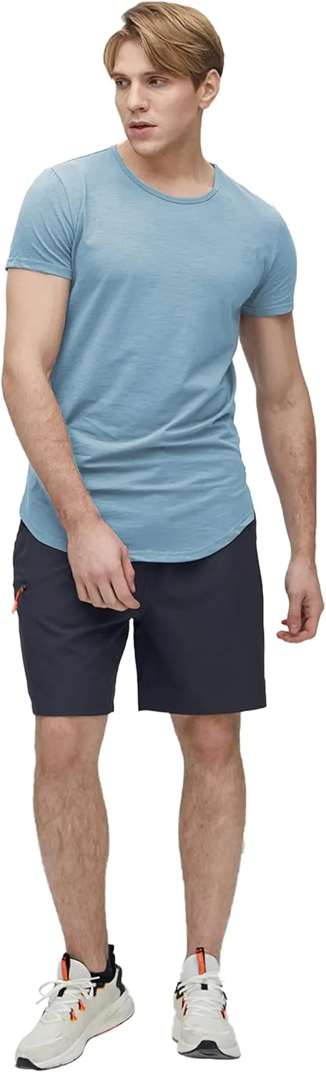 Mens Longline Gym Muscle Bodybuilding Tshirts Hipster Reflective Line Scallop Crewneck Tees Shirts Tops