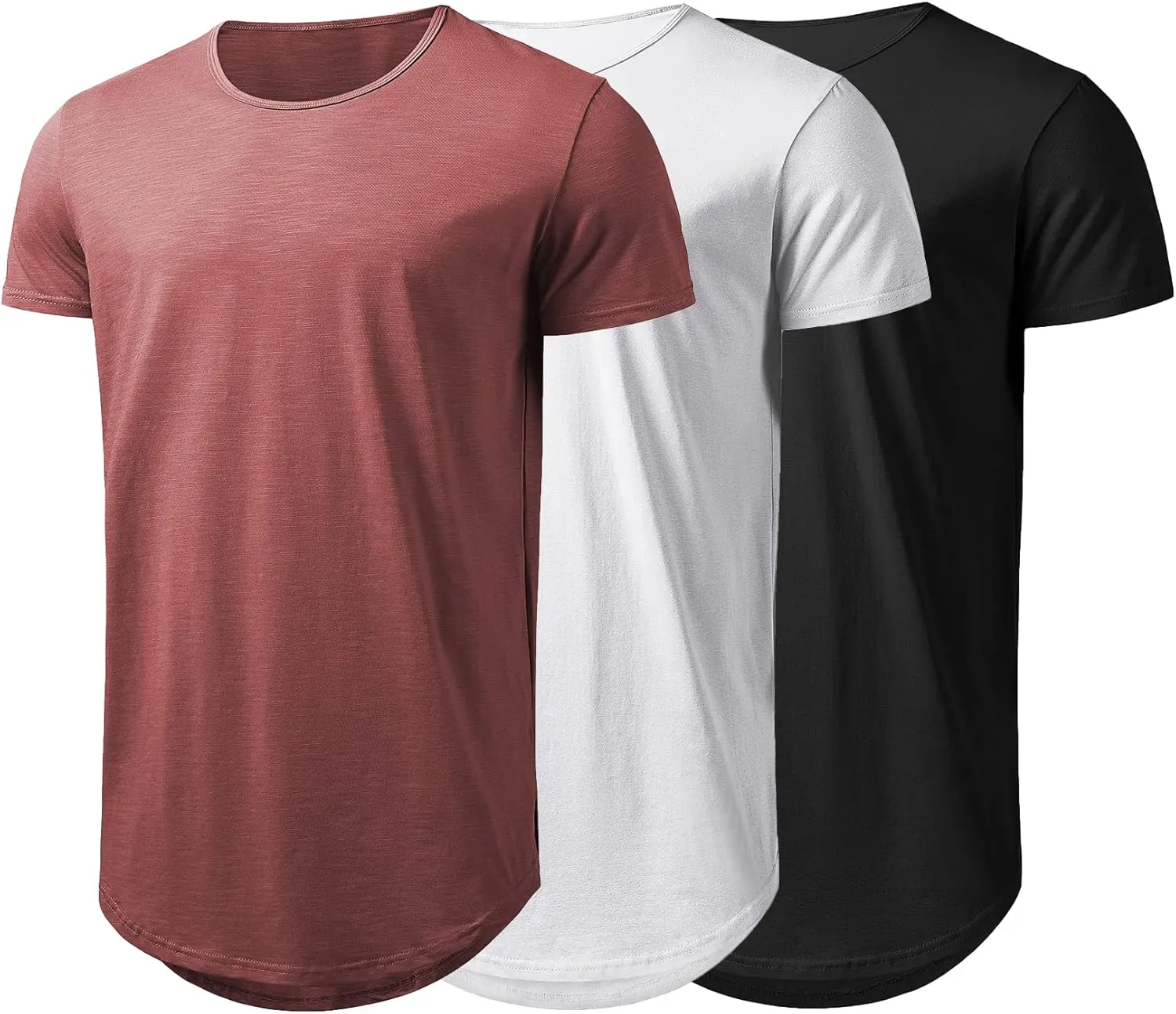 Mens Longline Gym Muscle Bodybuilding Tshirts Hipster Reflective Line Scallop Crewneck Tees Shirts Tops