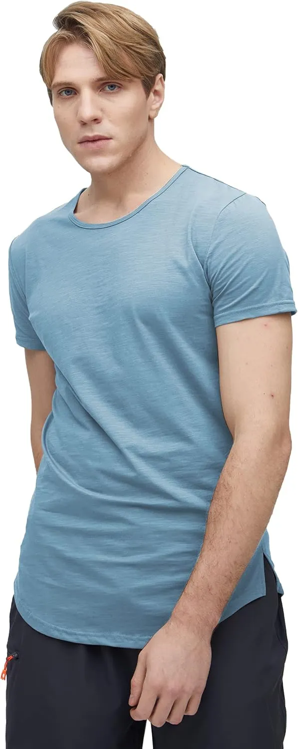 Mens Longline Gym Muscle Bodybuilding Tshirts Hipster Reflective Line Scallop Crewneck Tees Shirts Tops
