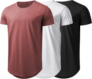 Mens Longline Gym Muscle Bodybuilding Tshirts Hipster Reflective Line Scallop Crewneck Tees Shirts Tops