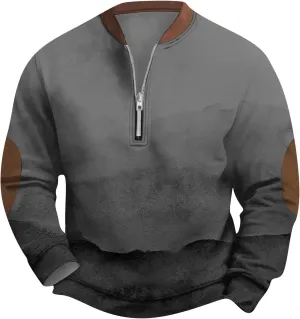 Mens Quarter Zip Sweatshirt For Fashion Vintage Long Sleeve Causal Sport V-Neck Vintage Graphic Print Pullover Tops